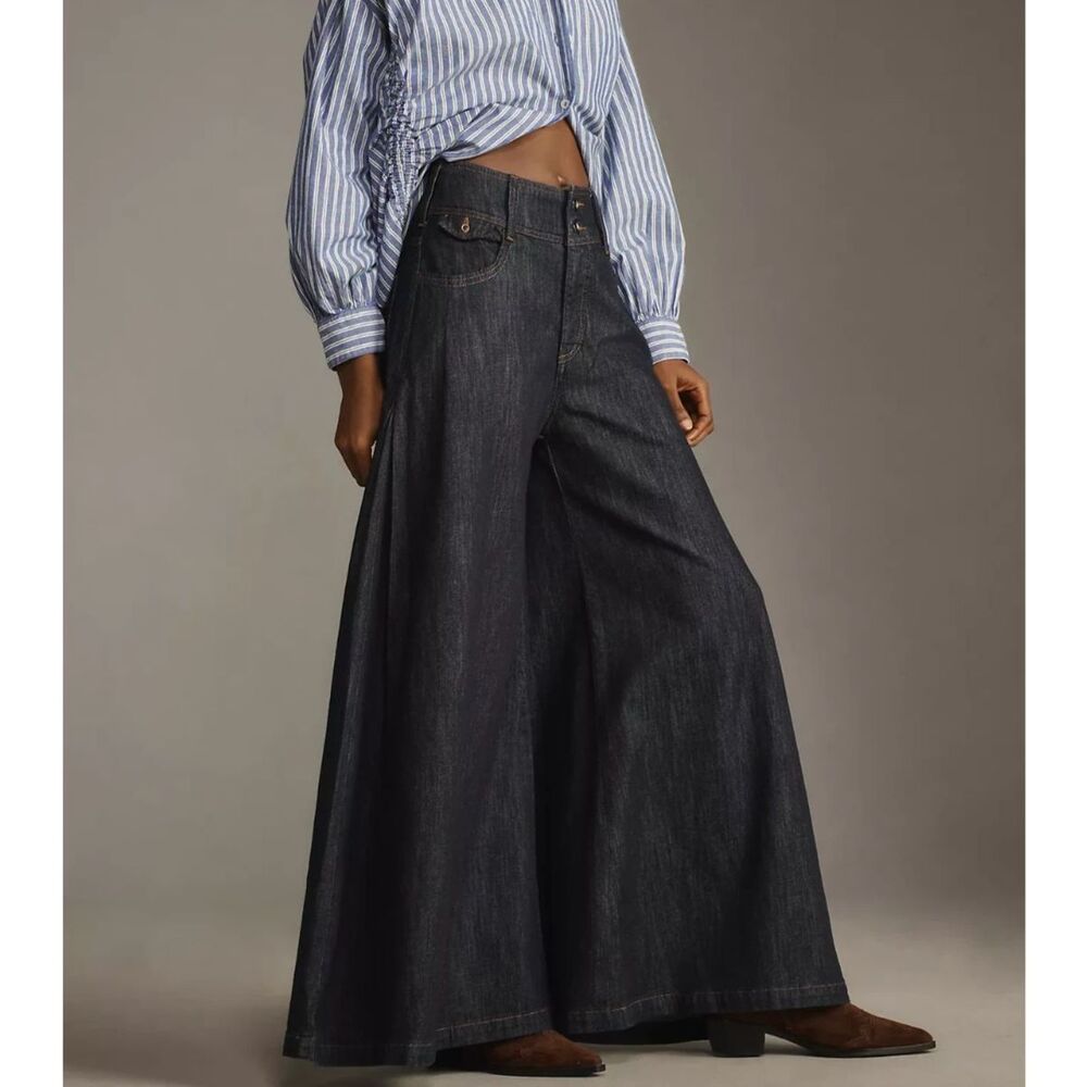 NWOT Anthropologie PILCRO Dramazzo Mid-Rise Ultra Wide-Leg Palazzo Jeans - Picture 2 of 13